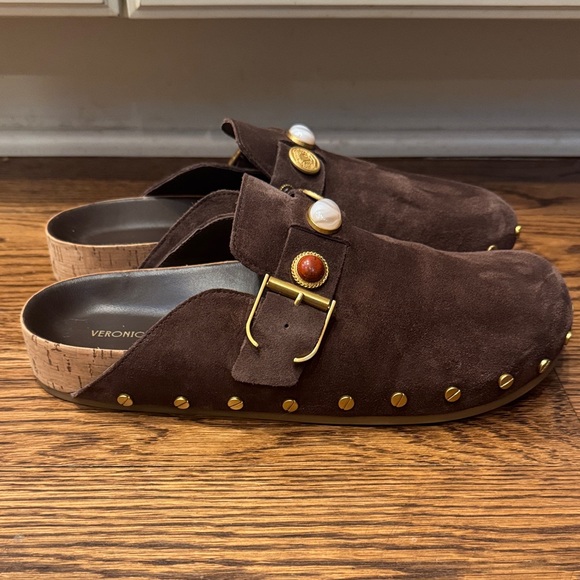 Veronica Beard Fern Espresso Brown Suede Charm Clogs Mules 10 - Picture 9 of 16